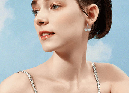CUOKA MIRACLE Dragonfly Earrings 925 Sterling Silver Hoop Dragonfly Earrings Dangle Drop Opal Earring Dragonflies Jewelry Gifts for Women (White Opal)
