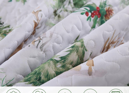 Christmas Quilt Set Queen Size Green Xmas Reindeer Pine Tree Bedding Set