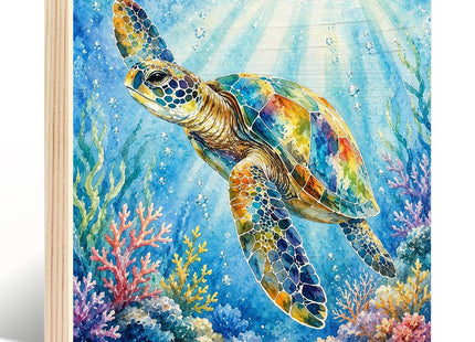 PISHOVI Ocean Turtle Wooden Box Sign, Rustic Sea Turtle Shelf Decoration