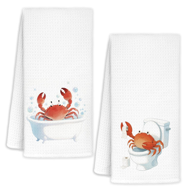 WUCHJ Funny Red Crab Bathroom Hand Towels Set of 2, Crab Gifts, Kids Bathroom Decor, Coastal Nautical Beach Hand Towels for Bath Room Washroom Toilet, 16x24 Inch