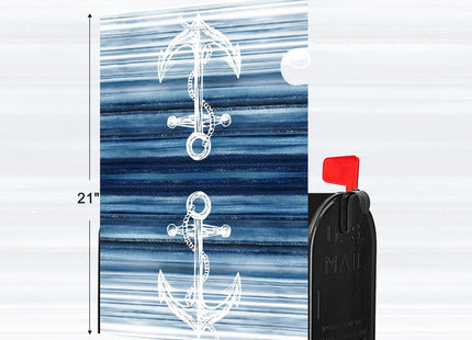 GICDSU Nautical Anchor Mailbox Covers Magnetic Standard Size 21x18 Inch, White Anchors on Blue Striped Background, Artistic Mail Box Wraps, Post Letter Box Cover for Garden Yard Decor