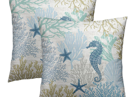 Giwawa Nautical Coastal Throw Pillow Covers 16X16 Inch Set of 2 Ocean Seahorse Decorative Pillow Cushion Cases for Sofa Couch Bedroom Home Decor