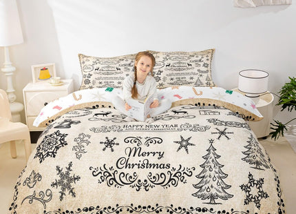 Merry Christmas Kids Duvet Cover Set King Size,Deer Snowflake Rustic Farmhouse Bedding Set,Girls Boys Adults Room Decor,Christmas Trees Flowers Comforter Cover,Brown Retro Quilt Cover,2 Pillowcases