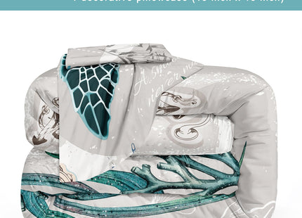 Bedbay Nautical Bedding Set Turtle Comforter Set King Size Beach Comforter Set Soft Microfiber Sea Life Ocean Bedding Quilt Set Coastal Bedding Boys Girls Beach Theme Bedding Set(Turtle,King)