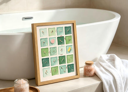 Framed Green Swimming Pool Wall Art, Summer Coastal Aesthetic Pictures Wall Decor, for Bathroom Living Room Decor