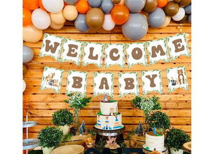 Woodland Animal Welcome Baby Banner, Woodland Creatures Banners Deer Rabbit Forest Animal Friends Garland Baby Shower Birthday Party Decorations