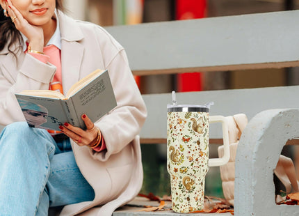 Nqhsionv Fall Squirrel Tumbler with Handle and Straw 40 oz Squirrel Cup Coffee Travel Mug Stainless Steel Insulated Water Bottle Cute Squirrel Stuff Decor Gifts for Squirrel Lovers Women Grils