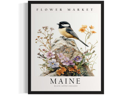 Maine Unframed Art Print Poster, State Bird Wall Art Wildlife Animal Botanical Decoration for Bedroom, Living Room Bathroom Decor 77 (Maine, 20"L x 16"W, Unframed)