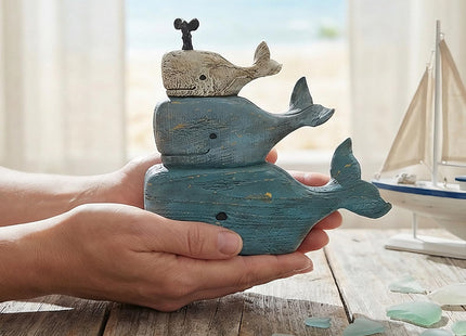 Guichifun Whale Statue, Distressed Navy, Ocean Coastal Decor