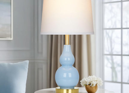 25" Modern Ceramic Table Lamps Set of 2, Blue Double Gourd Ceramic Lamps for Living Room, Coastal Farmhouse Rustic Bedside Nightstand Nautical Lamps for Bedrooms Home Office Dorm(2 LED Bulbs Included)