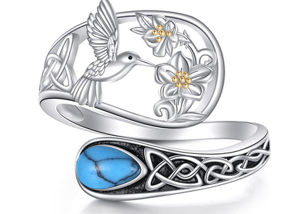 Vadmans Hummingbird Spoon Ring Sterling Silver Adjustable Turquoise Hummingbird Ring Jewelry Gifts for Women Wife Mother
