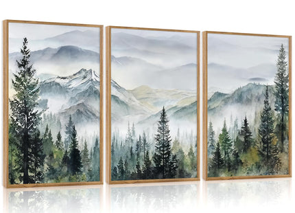 IARTTOP Misty Mountain Landscape Wall Art Green Pine Tree Wall Decor