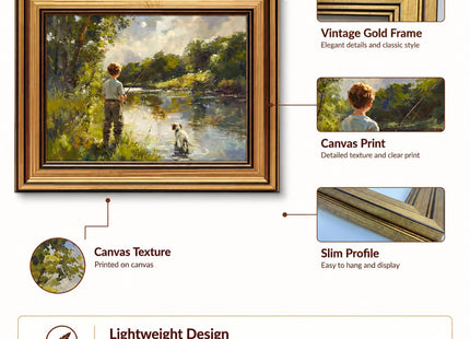 LECYHCYHLE Boy Fishing Framed Wall Art Boy And Dog Wall Decor 9×11 In