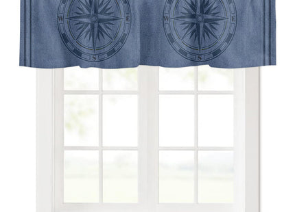 Pinroote Navy Blue Compass Nautical Valances Window Treatment Farmhouse Decor, Coastal Summer Ocean Rustic Rod Pocket Valance Curtains for Living Room, Bedroom, Kitchen, 54" W x 18" L - 1 Panel