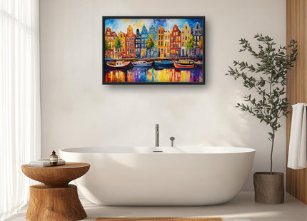 Amsterdam Wall Art, Netherlands Sailboat Cityscape Pictures Wall Decor, Landscape Canvas Prints Painting, City Framed Artwork for Living Room Bedroom Office Bathroom Corridor Dining Room 60"x 30"