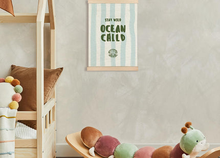 CIOJUNE Stay Wild Ocean Child Coastal Nautical Beach Wall Art Poster Hanger Frame, Blue Boho Ocean Seashell Canvas Prints Wall Art for Nursery Kids Room Playroom Home Decor, 12x16 Inch