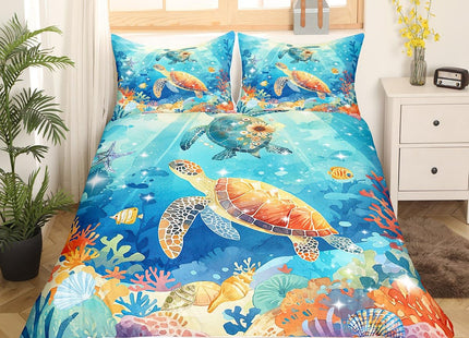 Feelyou Sea Turtle Bedding Set Twin Size Ocean Blue Comforter Cover Set for Boys Girls Teens Beach Coastal Duvet Cover Breathable Summer Holiday Vacation Bedspread Cover Room Decor Animal Quilt Cover