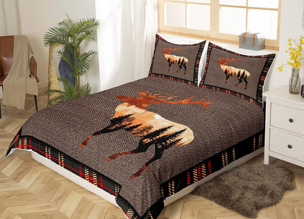 Erosebridal Elk Deer Duvet Cover Twin,Hunting Deer Wild Animals Comforter Cover for Teens,Western Farmhouse Orange Grey Bedding Set,Nature Antlers Moose Bedspread Cover with 1 Pillowcase Room Decor