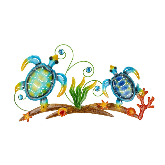 dreamskip 27" Sea Turtles Metal Beach Wall Decor Art, Coastal Ocean Style Wall Sculpture, Nautical Outdoor Decor For Garden, Pool, Fence, Patio, Bathroom Indoor