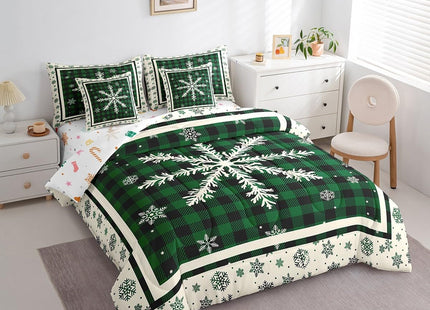 Erosebridal Rustic Plaid Snowflake 7 Piece Comforter Set Twin Green Black Christmas Bed in A Bag with Sheets Farmhouse Buffalo Checkered Bedding Set for Kids Adults,Winter Holiday Cabin Bed Set