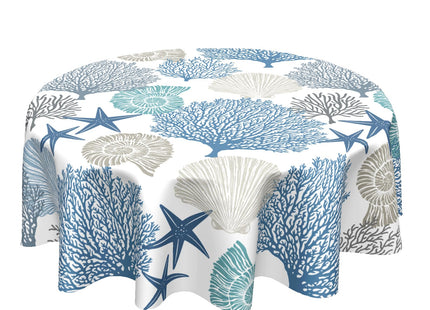 Kawani Nautical Coastal Tablecloth Round 60 Inch Seashell Beach Round Tablecloth 60 Inch Sea Ocean Summer Circle Tabletop Decor Sea Coral Table Covers for Home Kitchen Dinner Holiday Party Picnic