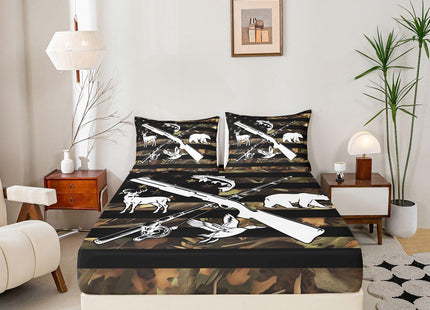 Hunting And Fishing Bedding Set Wildlife Fish Duck Deer Bear King Bed Sheets For Boys Men,Camo American Flag Sheet Set Rustic Trees Leaves Camouflage Fitted Sheet + Flat Sheet + 2 Pillow Cases