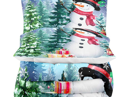 LUVIVIHOME 3PCS Merry Christmas Comforter Set Queen Size, Cute Funny Snowman Bedding, Winter Snowflake Pine Tree Christmas Bedroom Decor for Kids Boys Girls Teens Toddler, Xmas Gifts, 2 Pillow Shams