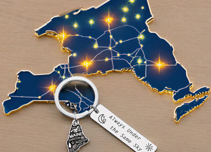 JJTZX Always Under the Same Sky US State Keychain Long Distance Map Keychain Graduation Gift between Best Friends (Maine)