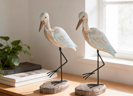 EVINIS Seagull Statues Coastal Decor, Wooden Sea Birds Sculptures for Home Room Nautical Coastal Beach Decor, 2pcs (Light Brown)