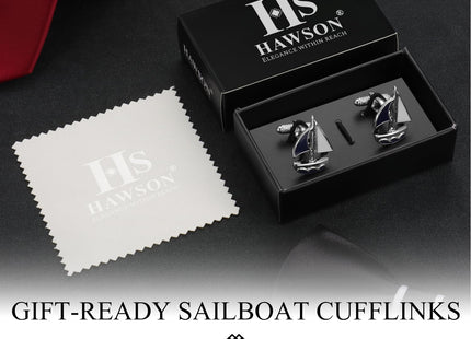 HAWSON Sailboat Cufflinks for Men, Yacht Boat Nautical Sailing Gifts for Sailor Captain Husband Dad Tall Ships Festival