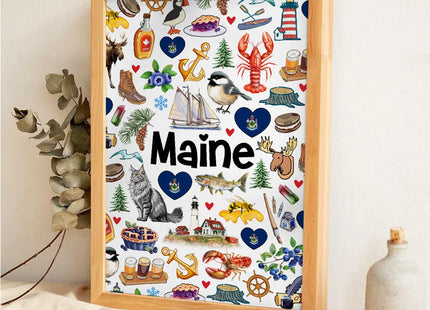 Lotacy Maine Travel Poster Wall Art, Home Office Wall Decoration, State Themed Home Decor Gift - 24x36 Inches