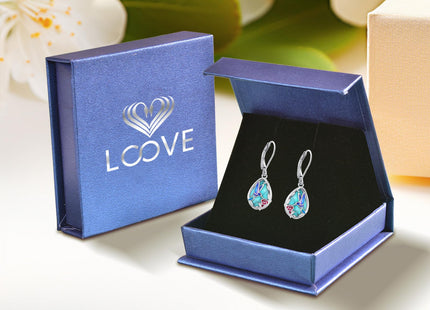 LOOVE Hummingbird Earrings Sterling Silver Filigree Turquoise Earrings Bird Dangle Earrings for Women Teardrop Leverback Earrings Hummingbird Jewelry Turquoise Gifts