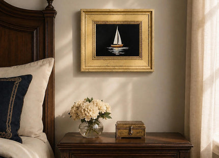 CCPEAR Gold Framed Canvas Wall Art, Vintage Black Coastal Sailboat Artwork