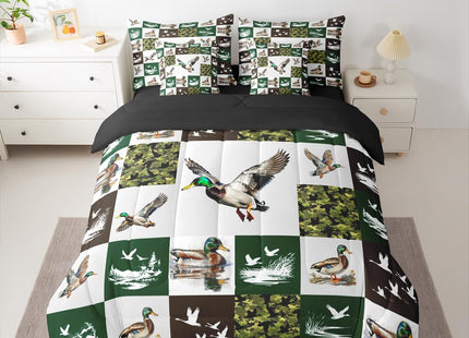Erosebridal 7-Piece Mallard Duck Bedding Set Twin Size for Kids - Camo Duck Comforter Set with Sheets Rustic Cabin Lodge Bed in A Bag with Flat Fitted Sheets Farmhouse Hunting and Fishing Quilt