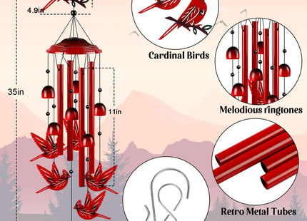 YHmall Cardinal Wind Chimes for Outside, 35" Cardinal Gifts for Women