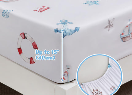 Ocharo Full Size Bed Sheet Set for Kids,Sailboat Anchor Pattern,Blue White