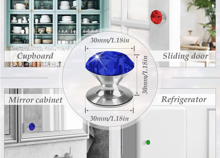CcHhyyt 4 Pcs Crystal Adhesive Knobs Stick On Cabinet Handle Blue K9 Crystal Pulls Peel and Stick Dresser Pulls for Mirror Cabinet Drill Free Knobs for Glass Sliding Doors Fish Tank Lid Terrarium