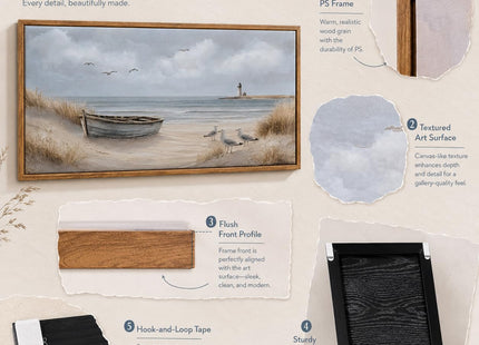Framed Beach Coastal Lighthouse Canvas Wall Art 16X32 Inch