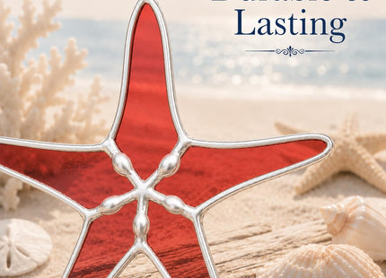 Red Stained Glass Starfish Suncatcher 3in Home Decor, Beach Gifts for Women