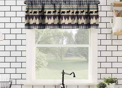 SENRUEGT Rustic Farmhouse Bear Deer Valances,Retro Rustic Style Valance Farmhouse Cottage Cabin Window Curtain Valance for Living Room Kitchen Study Room Home Decro,54X18 1 Piece