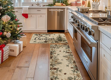 Artoid Mode Pinecone Tree Ornament Merry Christmas Kitchen Mats Set of 2, Winter Low-Profile Home Decor Kitchen Rugs for Floor - 17x29 and 17x47 Inch