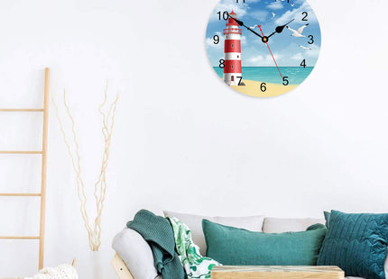 TAHEAT Lighthouse Seagull Ocean Wall Clock, Wooden Battery Operated Clocks, Silent Non Ticking Easy to Read Wall Clock for Kitchen/Bedroom/Living Room, 14 Inch