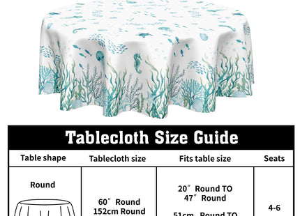 Ancordivo Summer Coastal Round Tablecloth 60 Inch Nautical Sea Turtle Seaweed Jellyfish Polyester Table Cloth Rustic Farmhouse Beach Theme Table Cover for Kitchen Dinner Party Decor