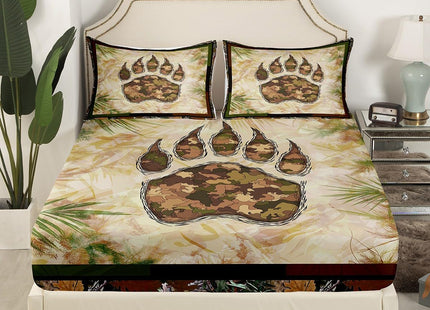 Erosebridal Camo Bear Paw Bedding Set Twin Camouflage Wild Animal Sheet Set Nature Woodland Tree Branch Camo Bed Sheets for Kids Boys Teen Men,Wildlife Fitted Sheet + Flat Sheet + 1 Pillow Case