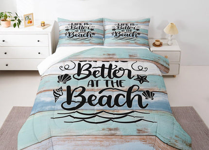 Summer Beach Comforter Set Twin Size,Starfish Shell Hawaiian View Bedding Set 2pcs for Kids Boys Girls Adults,Old Wooden Plank Rustic Farmhouse Down Comforter,Teal Retro Duvet Insert,1 Pillowcase