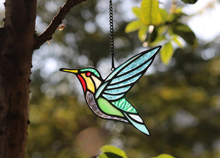 HAOSUM Stained Glass Birds Window Hangings, Stained Glass Hummingbird Decorations,Bird Suncatcher for Window Decor Hummingbird Gifts for Mom,Bird Lovers