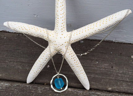 Handmade Ocean Waves Sea Glass Pendant Necklace with Sterling Silver Chain - Cape Cod Beach Jewelry for Women - Nautical Coastal Gift Idea