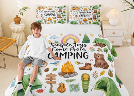 Erosebridal Forest Themed Camping Twin Bedding Set for Kids Girls Boys, RV Bunk Camper Outdoor Bed Comforter Set, Woodland Farmhouse Bear Quilt Sets, Travel Trailers Room Decor (1 Pillowcase)