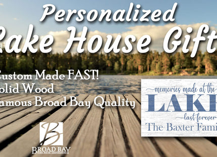 Lake House Sign Personalized with Family Name or House Name – “Memories Made at the Lake Last Forever” Wall Art – Cabin or Vacation Home Decor – Made in USA – 16.5" x 10.5"