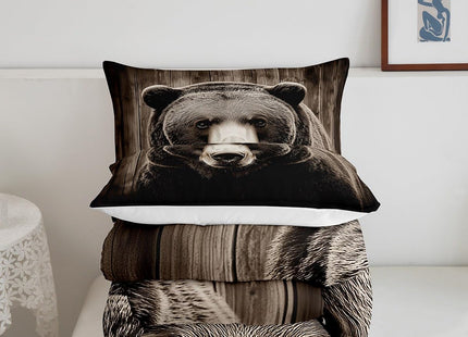 Erosebridal 3D Grizzly Bear Bedding Set Vintage Brown Bear Comforter Set